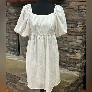And Now This Chic White Puff Sleeve Mini Dress (OX)